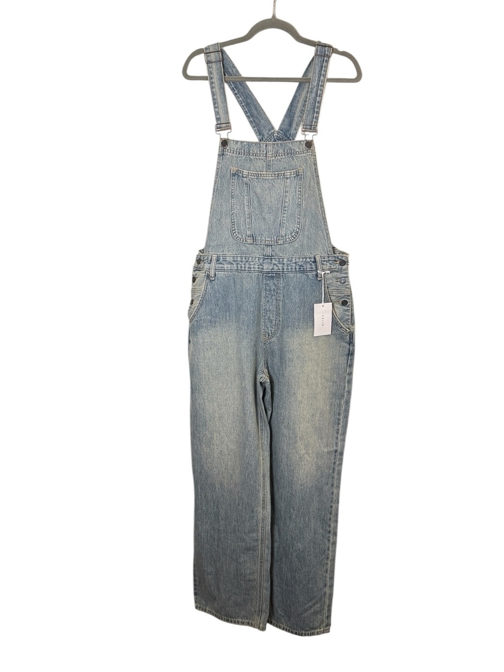 Cello Women’s Classic Light Wash 100% Cotton Straight Leg Denim Overalls sz L